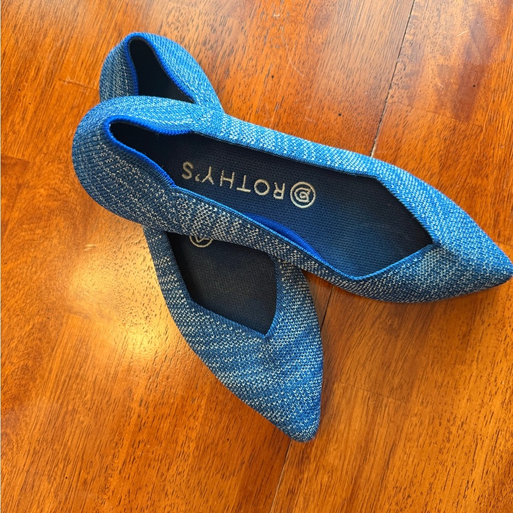 Rothy's Blue Pointed-Toe Knit Flats